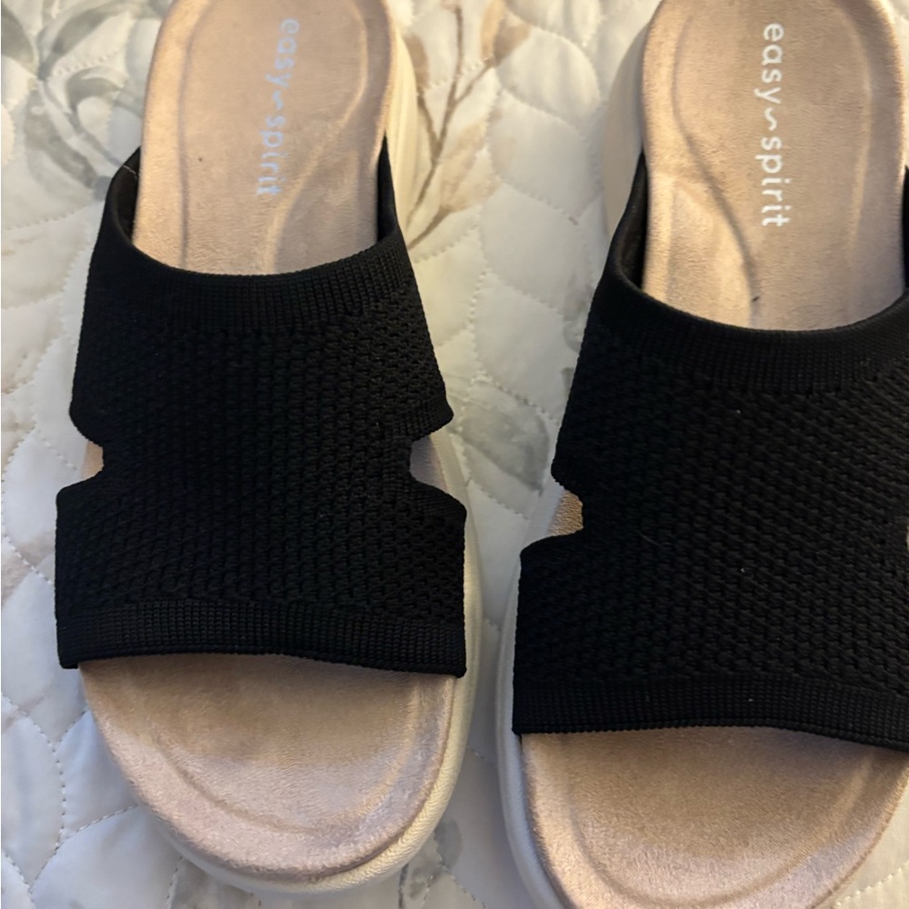 Easy Spirit Black Knit Slide Sandals